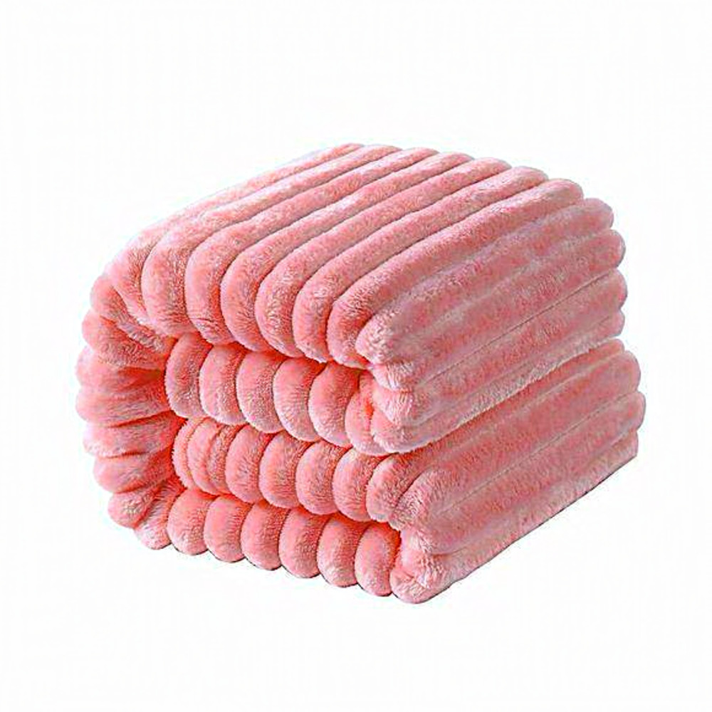 30x40 Inches Pink Fluffy Reversible Stripes Design Baby Plush Blanket‎